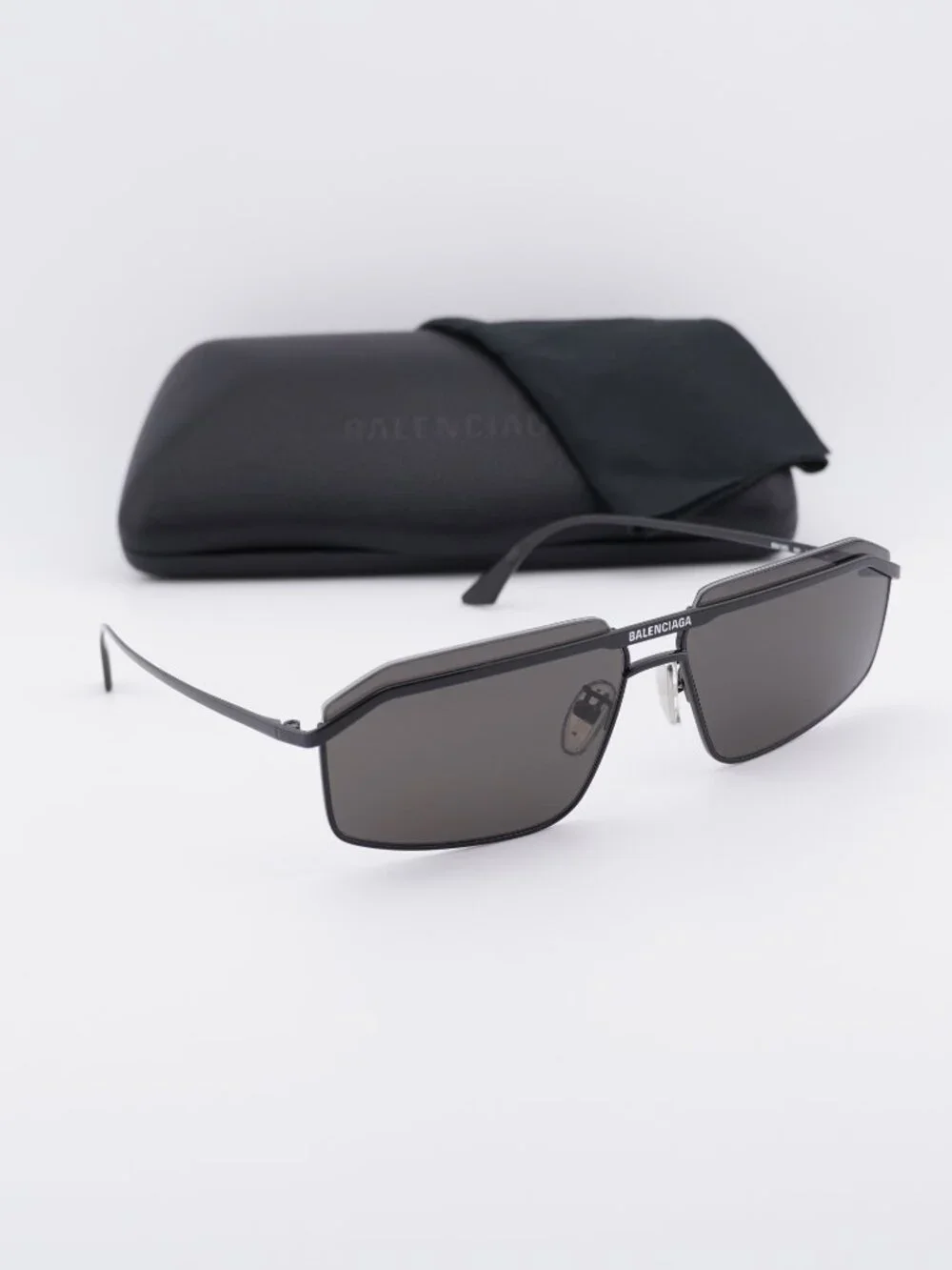 Balenciaga BB0139S 001 Rectangle Sunglasses - Black / Grey
